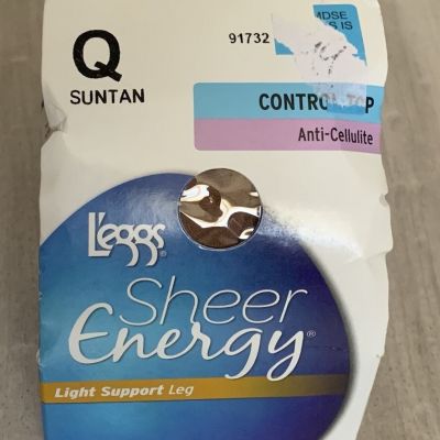 Leggs Sheer Energy QUEEN Anti Cellulite SUNTAN Control Top Pantyhose 91732